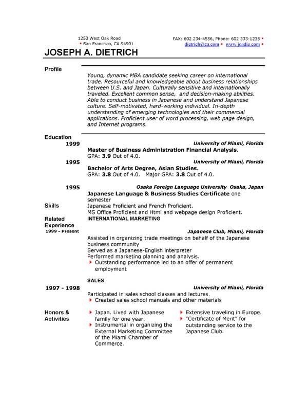 free resume templates microsoft word