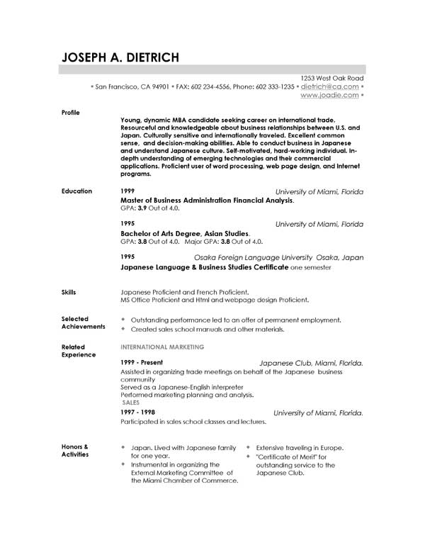 online resume format