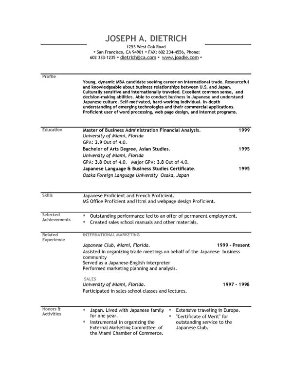 free resume templates for word 2015