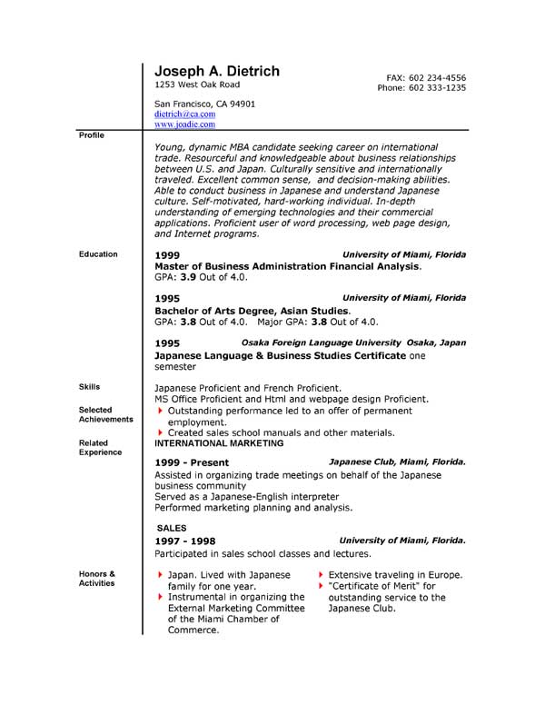 free resume templates download ms word