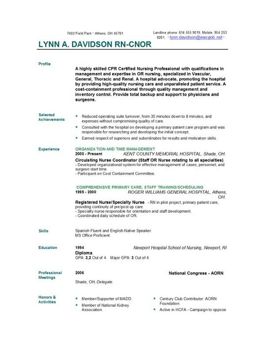 example of nursing cv