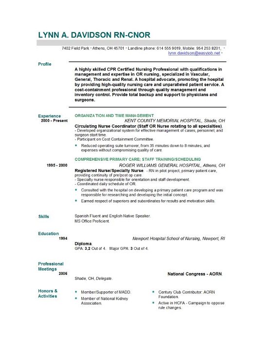 free resume templates for nurses