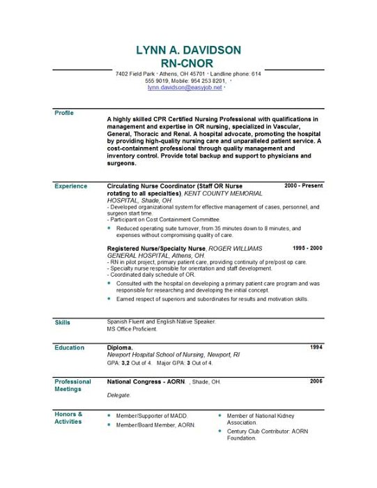 free nurse resume templates