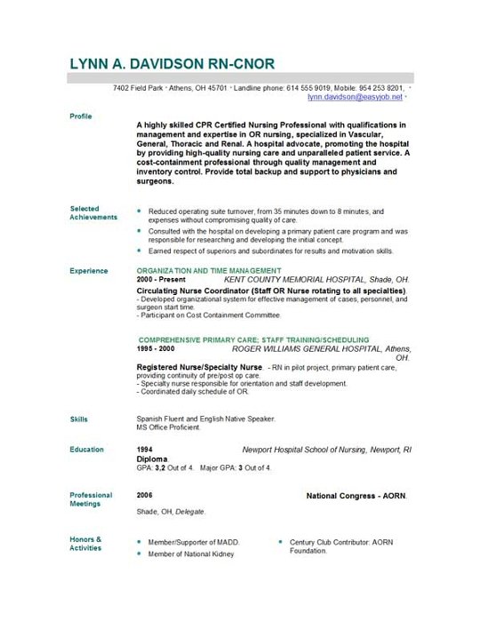 nursing resume template free
