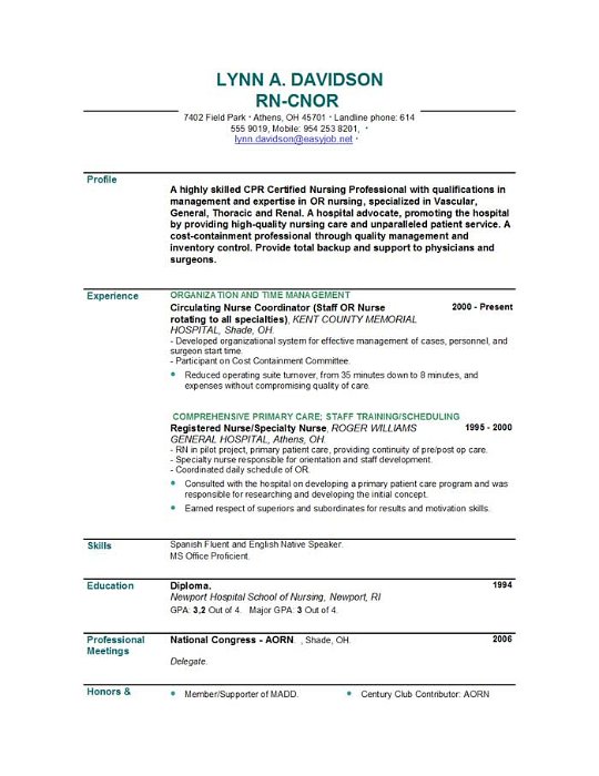 Sample nursing resume for new nurses