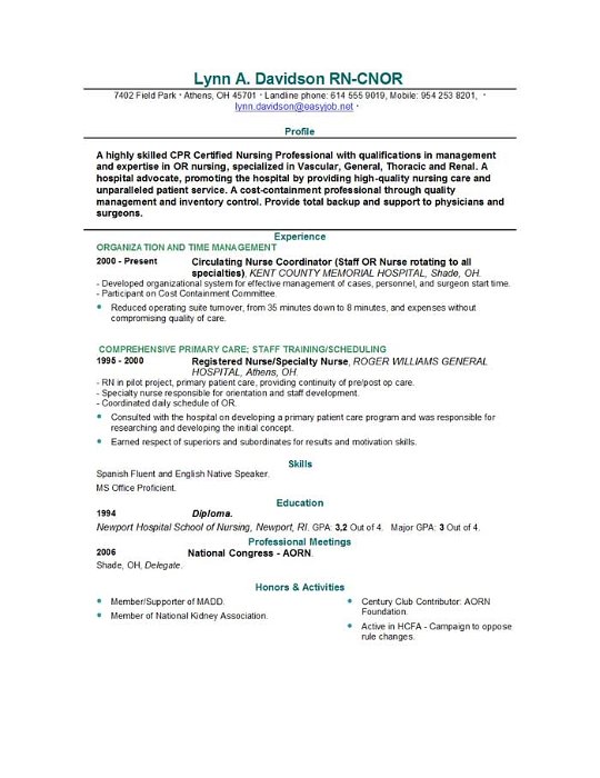 nursing resume template free online