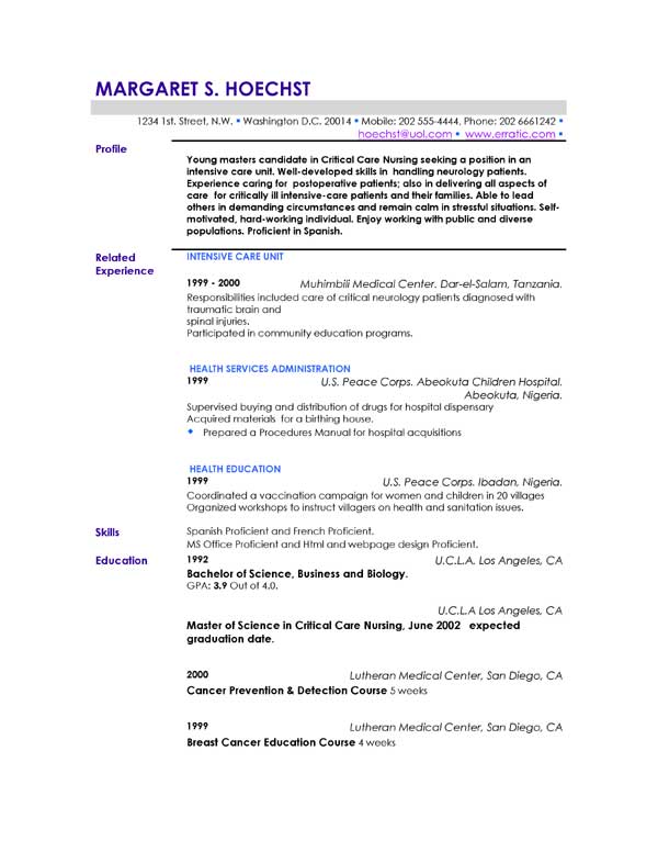 Example of resume profile