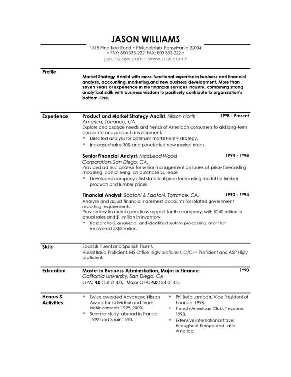 resume format profile