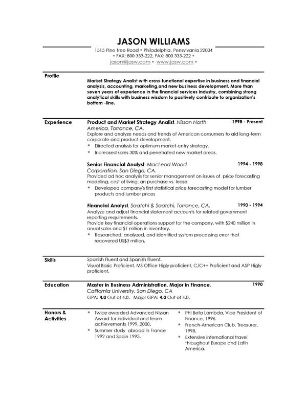 Resume career profile examples