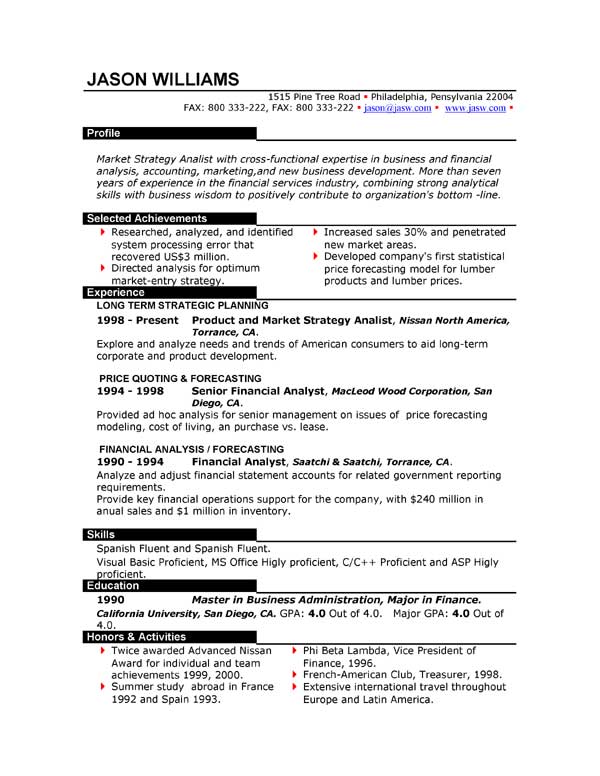 sample resume templates