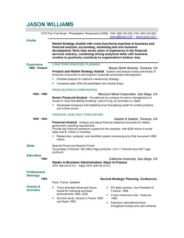 Financial services industry resume sample