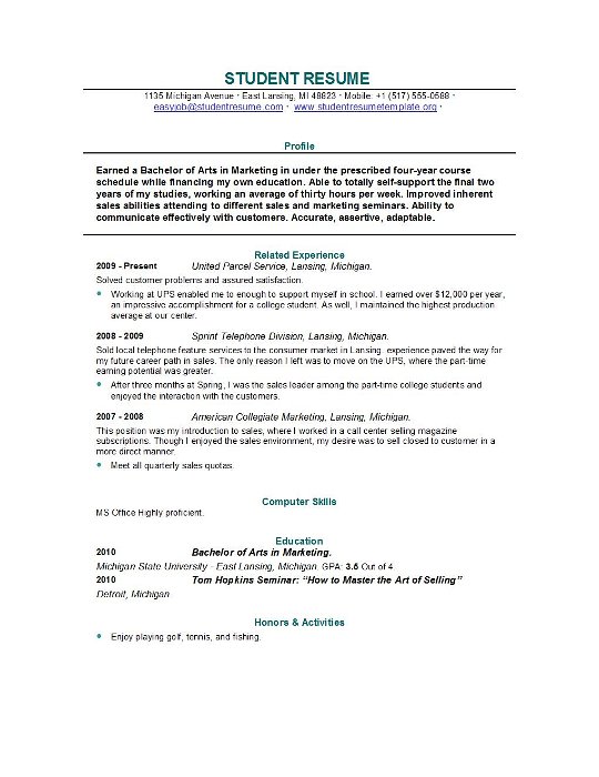 Resume For College Students Template from easyjob.net