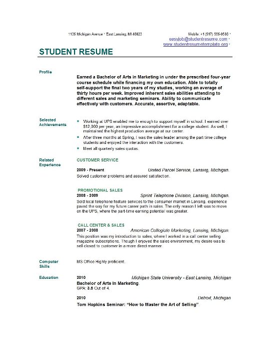 Student Resume Templates Easyjob