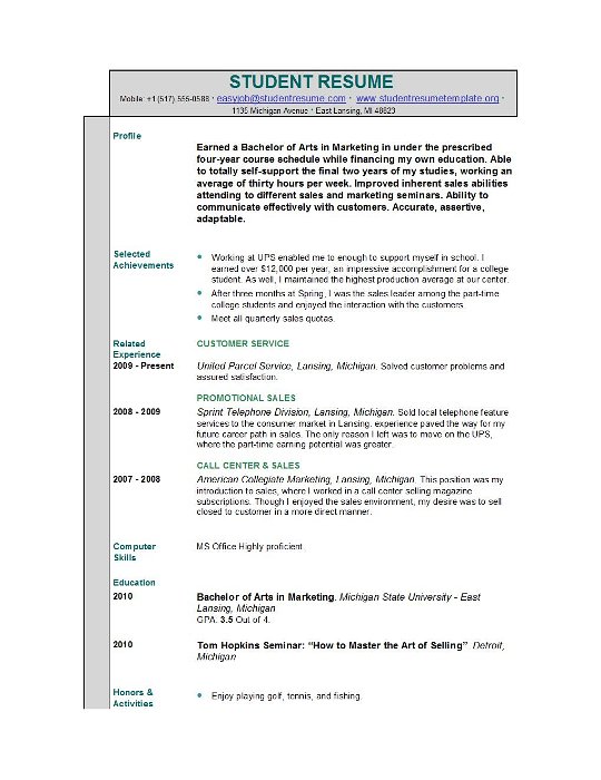 Student Resume Templates Easyjob