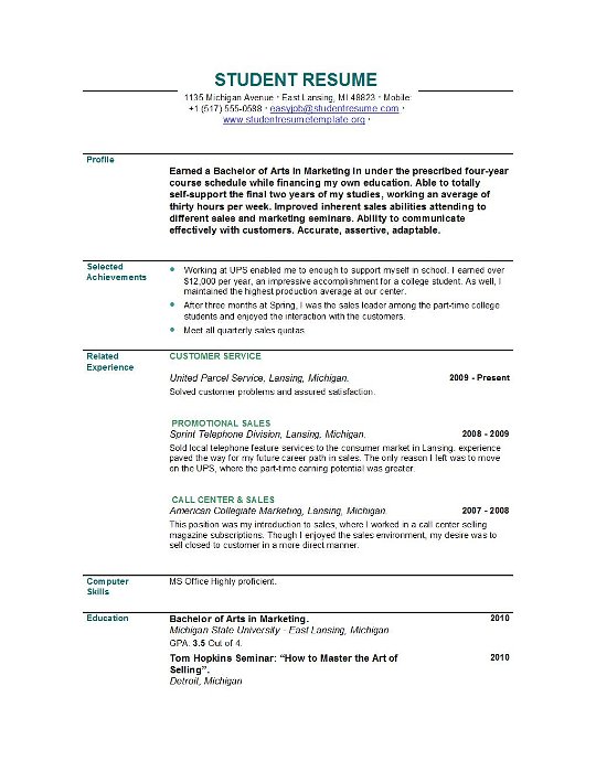 Student resume templates