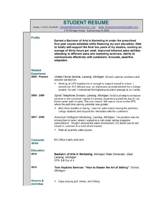 Cv resume examples students