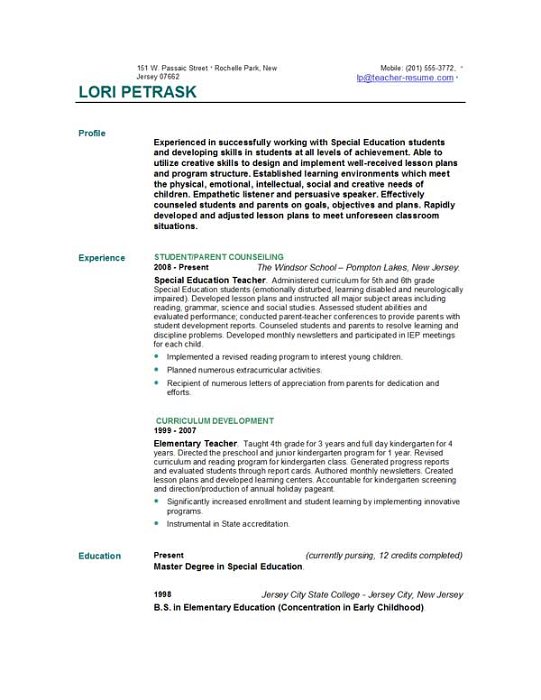 teacher resume templates free online download