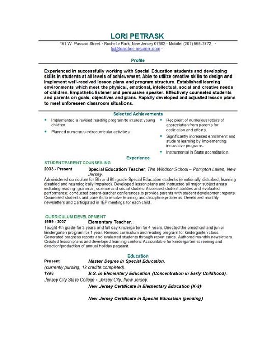 teacher resume template free download
