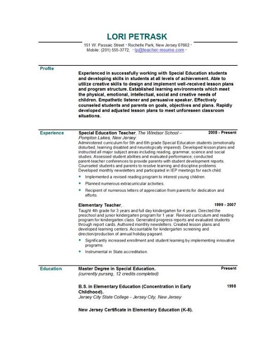 Education examples on resume