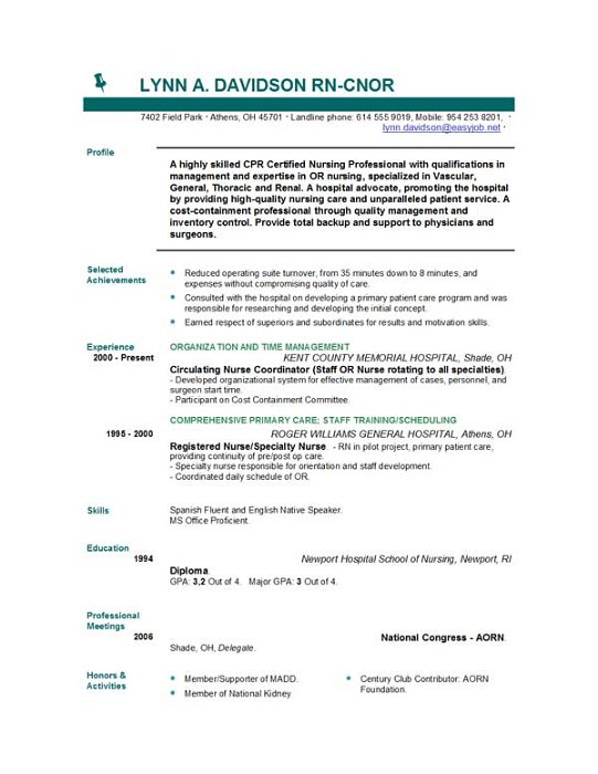 free nurse resume template with color