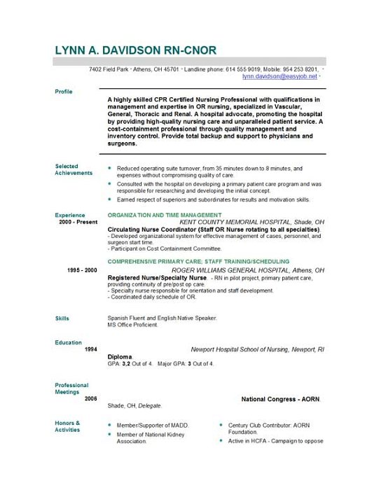 free registered nurse resume