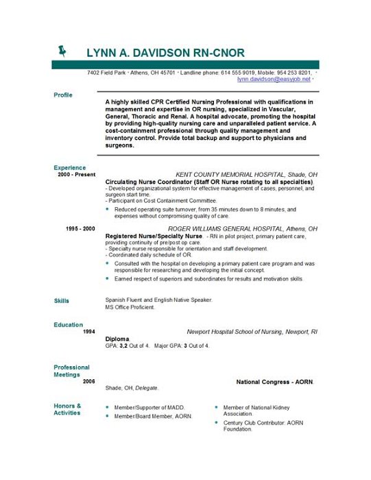 free resume templates nursing