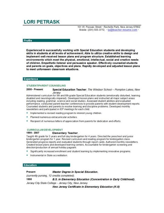 Teacher Resume Templates  EasyJob