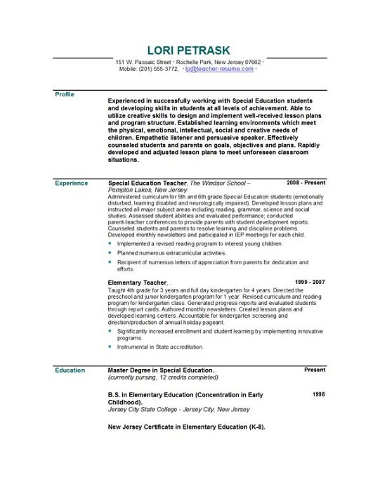 Teacher Resume Templates Easyjob